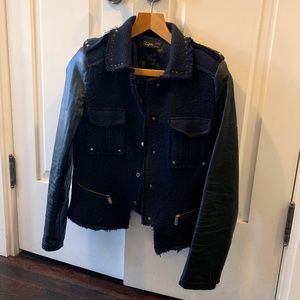 Leather and navy tweed jacket